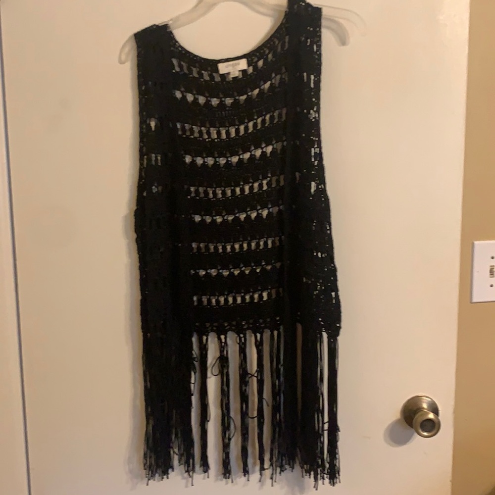 Black crochet vest with fringe